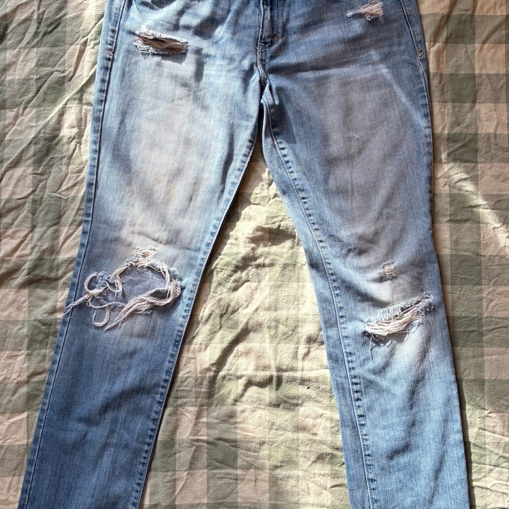 Abercrombie & Fitch Light Blue Distressed Straight Leg Denim Jeans 100% Cotton 8